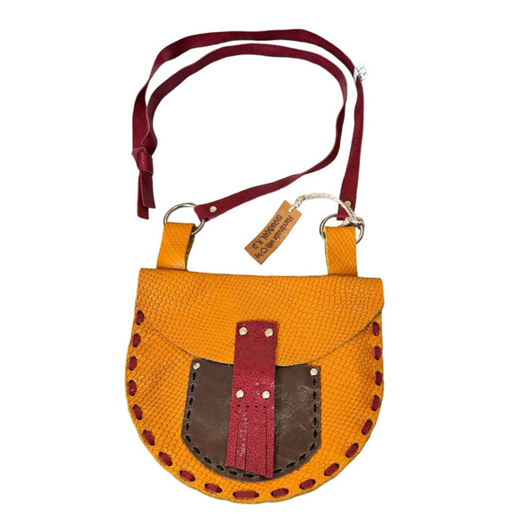 Handmade In India Stitched Snake Print Leather Crossbody Shoulder Bag NWT - Picture 1 of 8